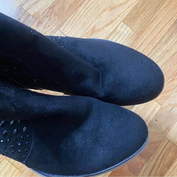 Dolce by Mojo Moxy black rhinestone suede booties - Picture 4 of 8